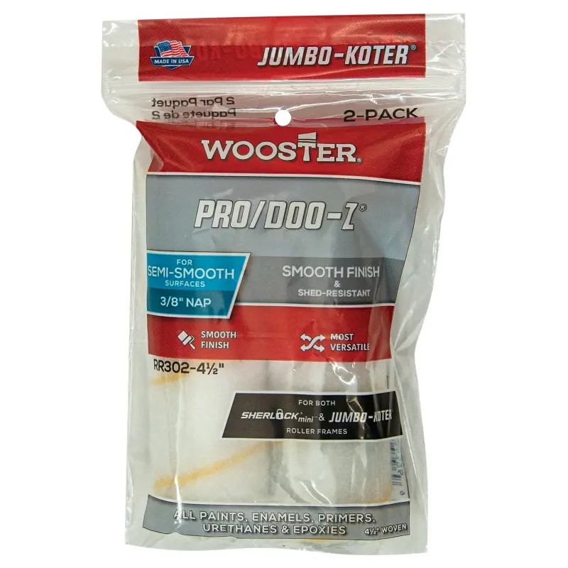 Wooster RR302-4.5 Roller Cover, 3/8 in Thick Nap, 4-1/2 in L, Fabric Cover, White