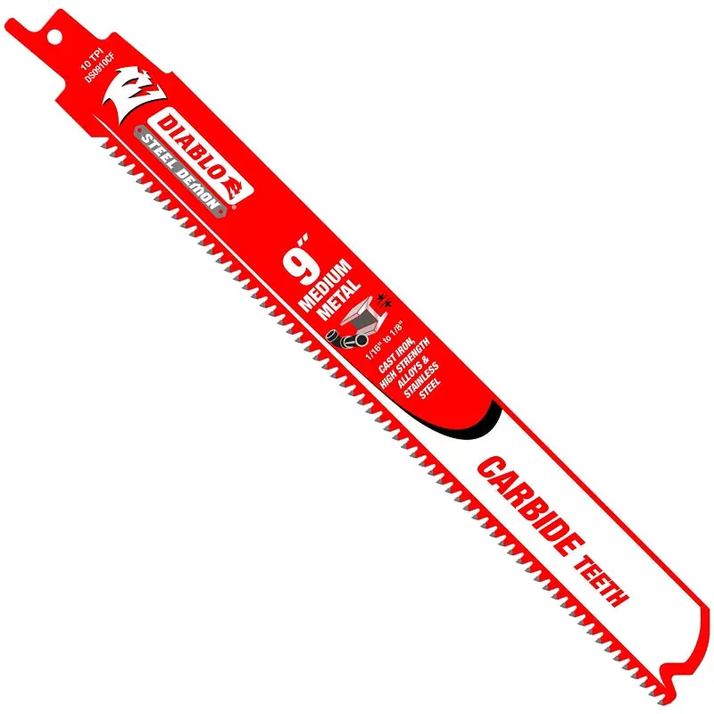 Diablo DS0910CF Reciprocating Saw Blade, 9 in L, 10 TPI, Carbide Cutting Edge, 1/PK