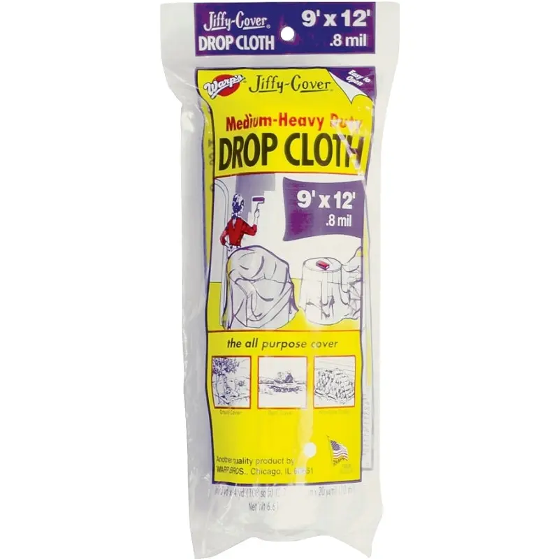 Warp's 8JC-912 Drop Cloth, 12 ft L, 9 ft W, Plastic