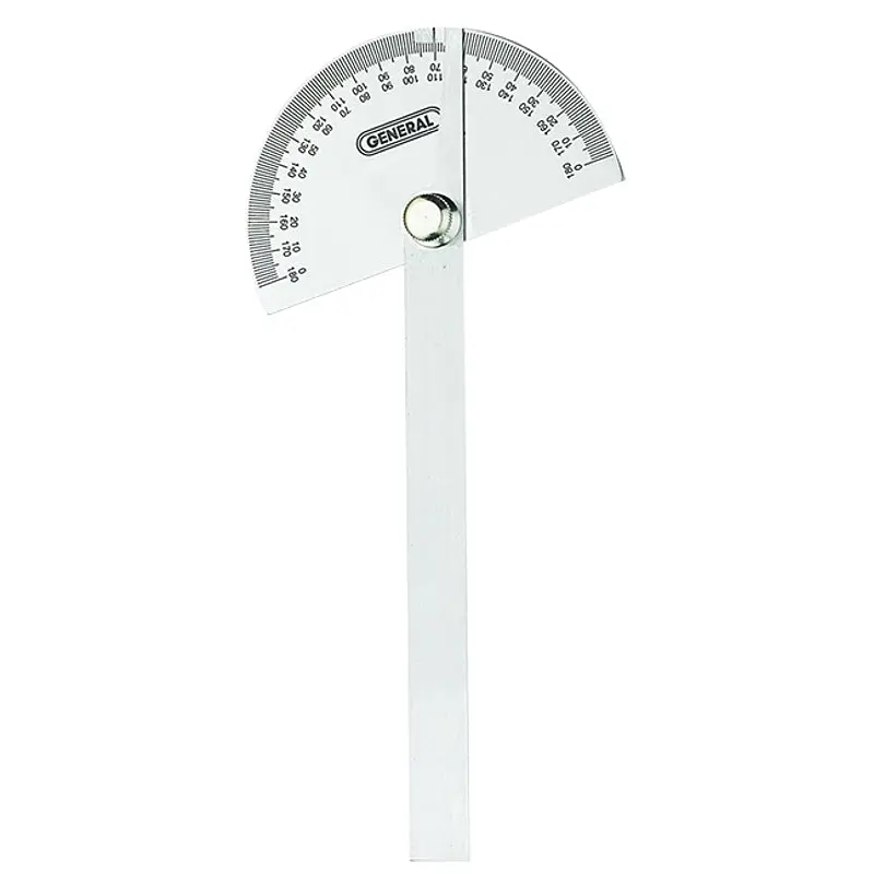 General 18 Round Head Protractor, 0 to 180 deg, Stainless Steel