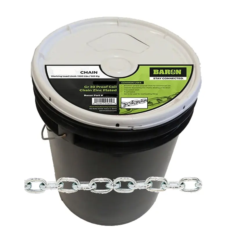 BARON PC3018P Proof Coil Chain, 1/8 in, 500 ft L, 30 Grade