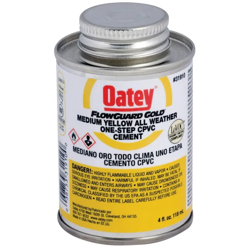 Oatey 31910 Solvent Cement, 4 oz Can, Liquid, Yellow