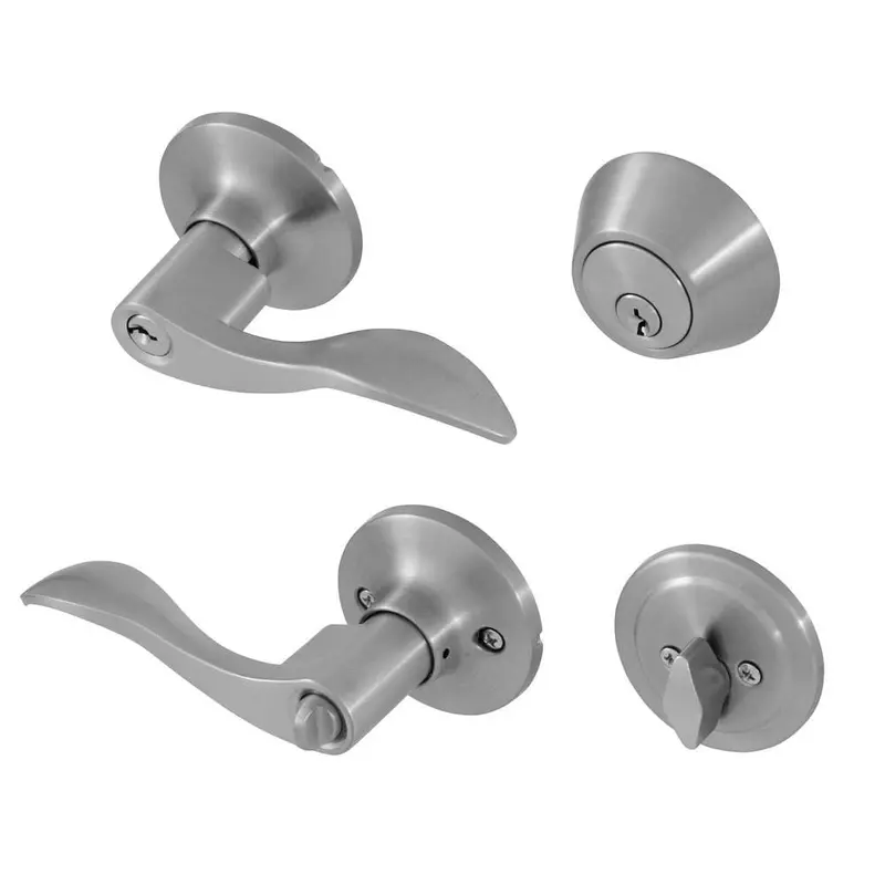 2.5 in. Satin Nickel Wave Lever Door Lock Combo Kit
