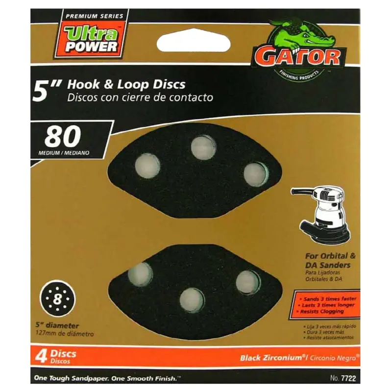Gator 7722 Sanding Disc, 5 in Dia, 80 Grit, Medium, Zirconium Oxide Abrasive, Vented