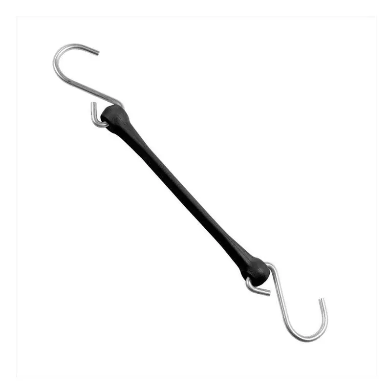 7 in. Polyurethane Bungee Strap with Galvanized S-Hooks (Overall Length: 12 in.) in Black