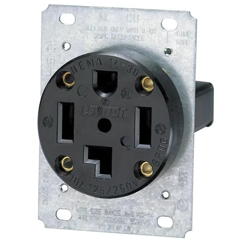 30 Amp Industrial Flush Mount Shallow Single Outlet, Black.14 / each
