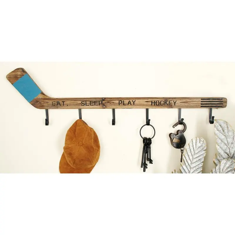 40 in. W x 11 in. H Hockey Stick Wall Hook Rack in Distressed Brown and Black