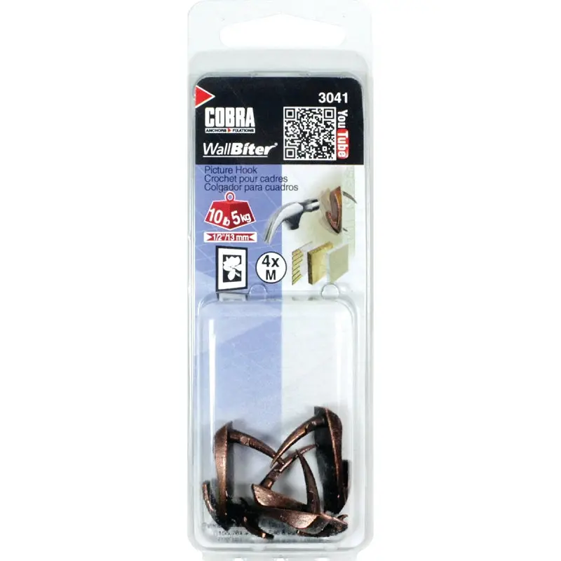 Cobra Anchors WallBiter 3041 Picture Hook, 10 lb, Bronze