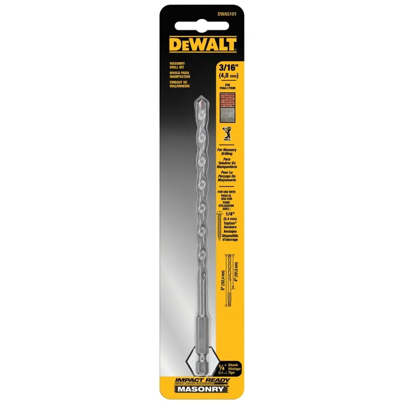 DeWALT DWA5101 Drill Bit, 3/16 in Dia, 6 in OAL, 1/4 in Dia Shank, Hex Shank
