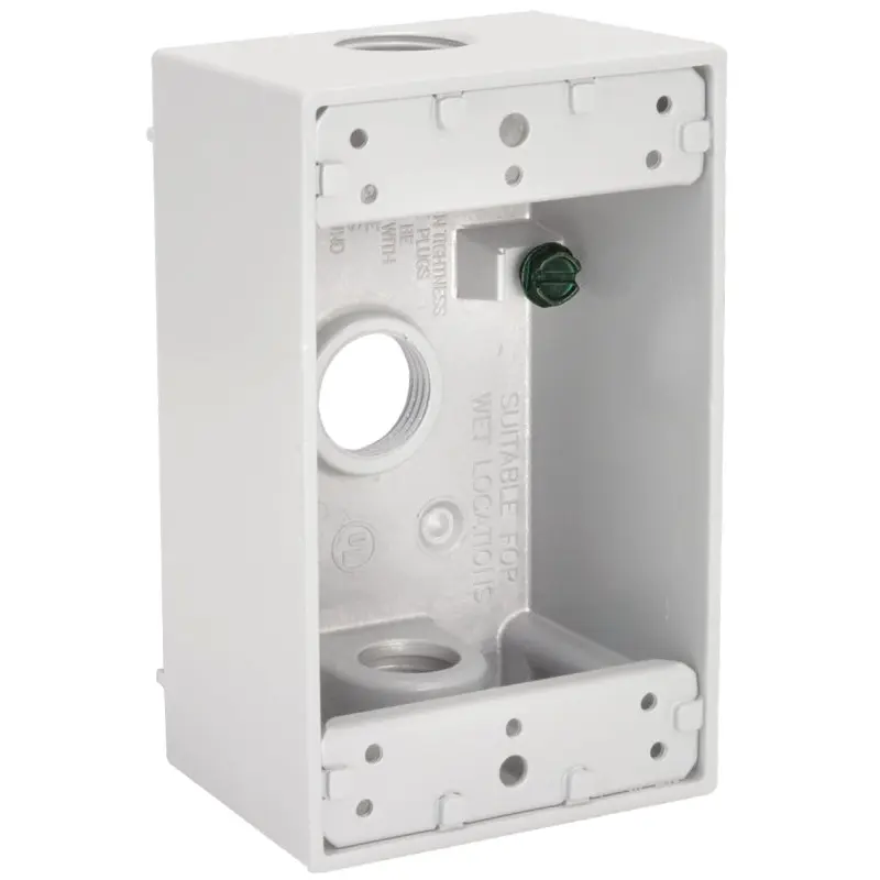 Hubbell 5320-6 Weatherproof Box, 3-Outlet, 1-Gang, Aluminum, White, Powder-Coated