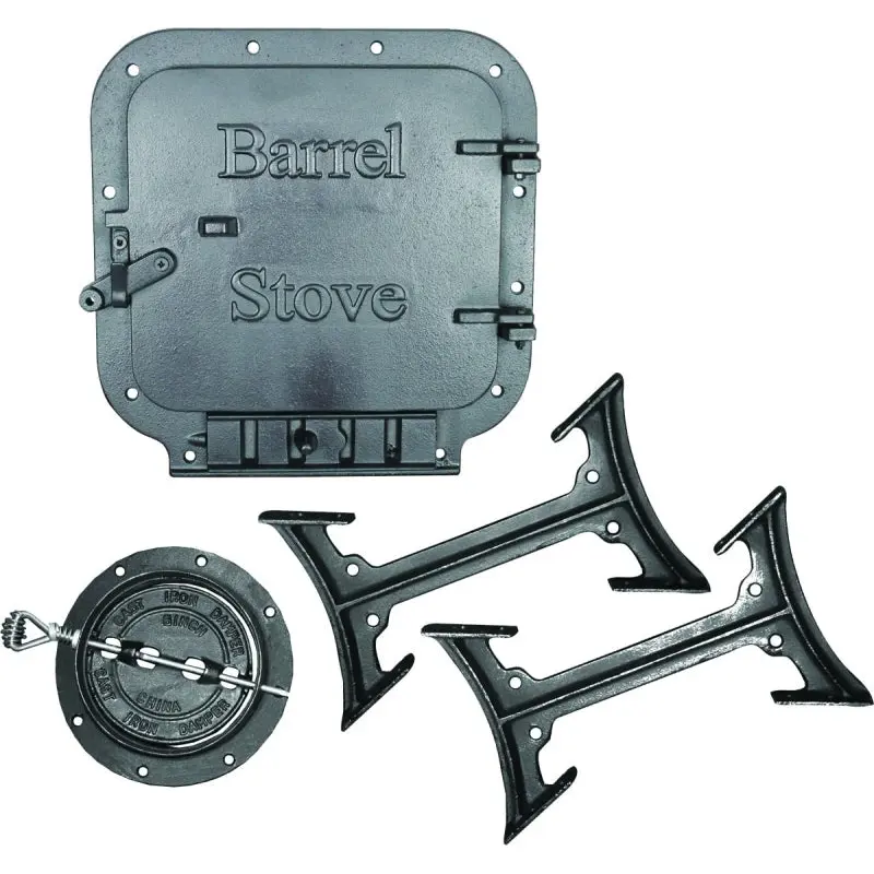 US STOVE BK100E/BSK1000 Barrel Stove Kit, Iron, For: 30 or 55 gal Barrel Drums, 2-Piece