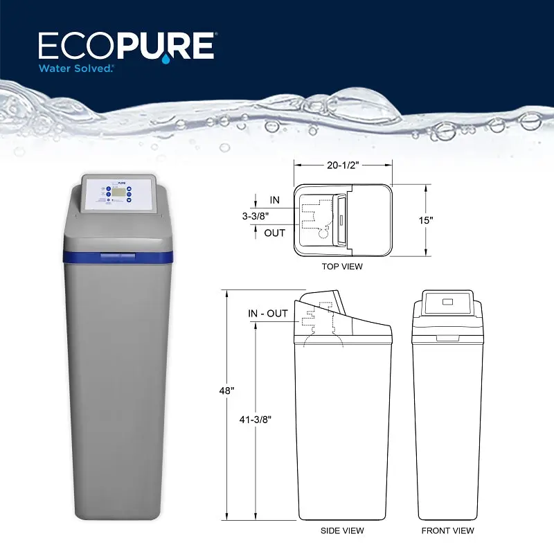 Ecopure EPHS Water Softener and Filter, 100 Grain, 16-1/2 in W, 48 in H, 19-3/4 in D