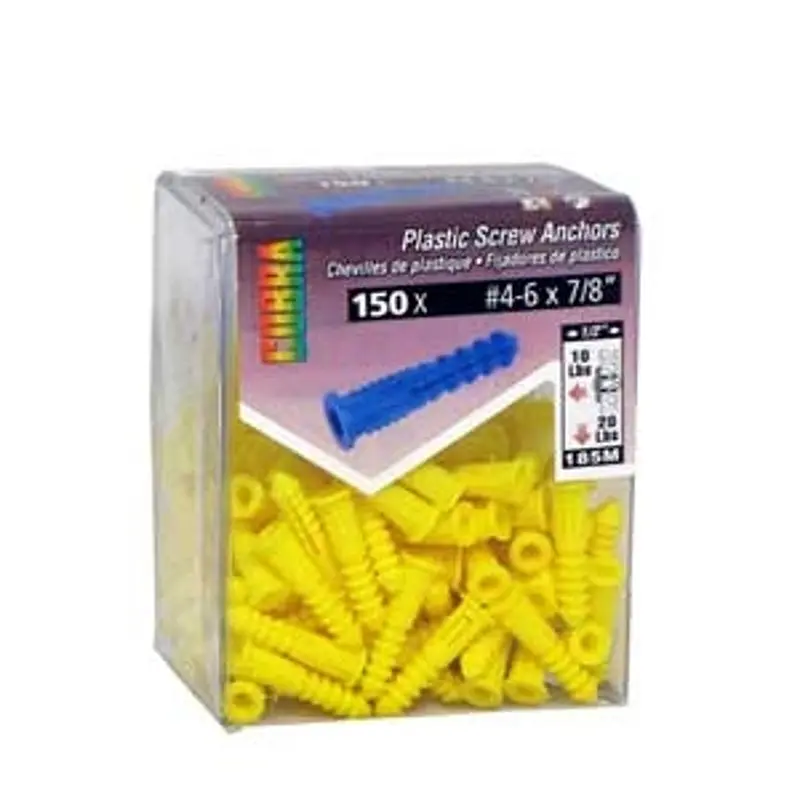 Cobra Anchors 650-C-N054 Screw Anchor, 1-1/4 in L, Plastic, 175 lb, 100/BX