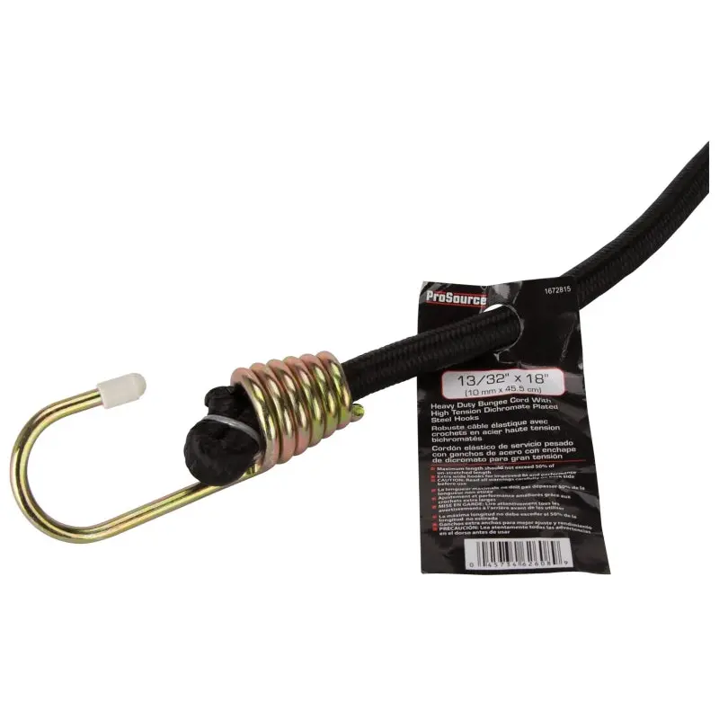 ProSource FH64081-1 Stretch Cord, 10 mm Dia, 18 in L, Polypropylene, Black, Hook End