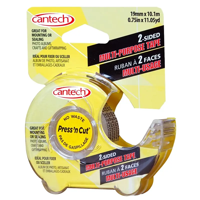 Cantech 707-00 Double-Stick Tape, 8-3/4 yd L, 0.7 in W, Paper Backing, Clear