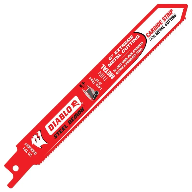 Diablo DS0620CF Reciprocating Saw Blade, 1 in W, 6 in L, 20 TPI, Carbide Cutting Edge