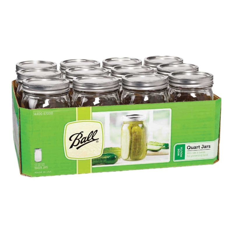 Ball 67000 Mason Canning Jar, 32 oz Capacity, Round, Glass Jar, Clear Jar, Wide Mouth Lid