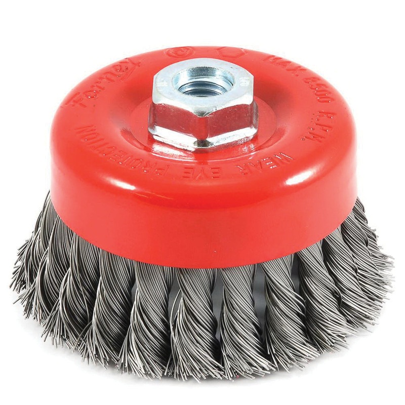 Forney 72753 Cup Brush, 4 in Dia Brush, Knotted Bristle, 5/8 in Arbor
