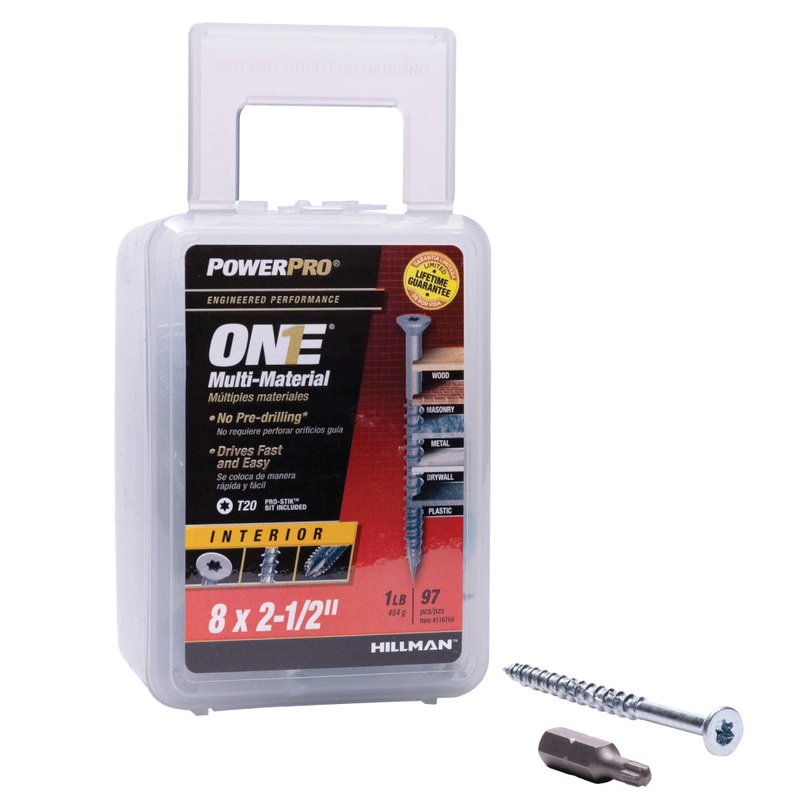 PowerPro 116764 Interior Multi-Material Screw, System of Measurement: Imperial, #8 Thread, 2-1/2 in L, Star Drive