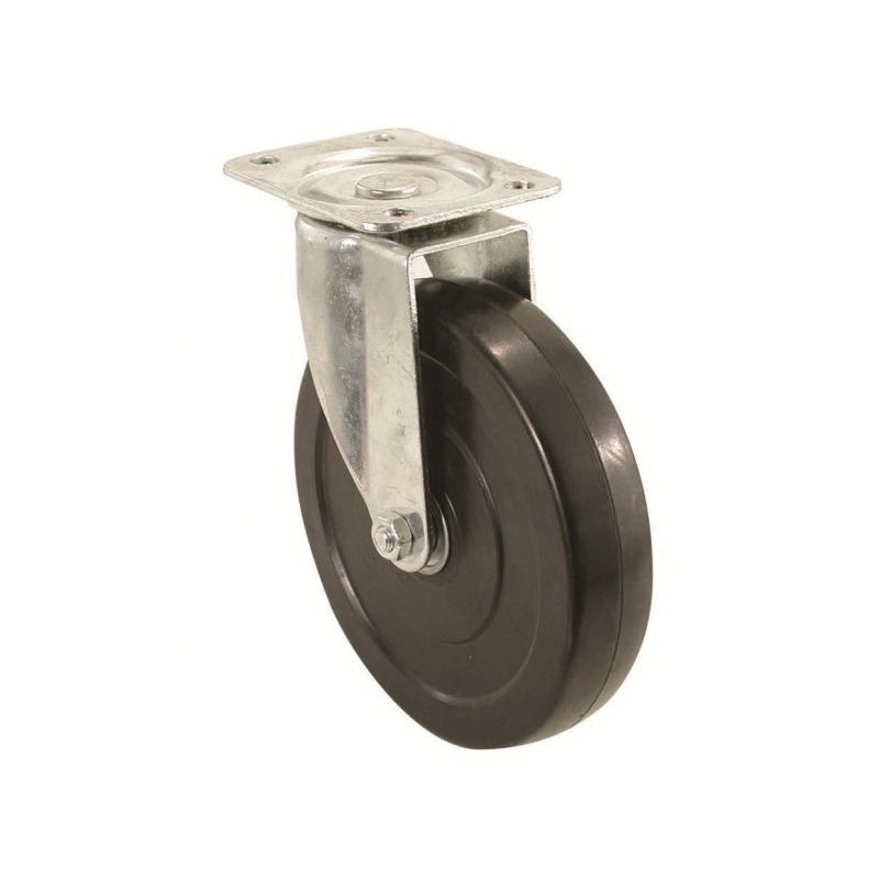 shepherd 9787 Plate Caster, Swivel Caster, 5 in Dia Wheel, 1-1/4 in W Wheel, 200 lb Load, Rubber Wheel, Black Wheel